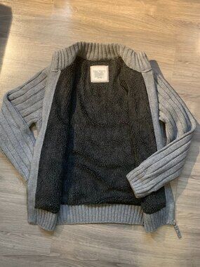 WIND RIVER Sweater Cardigan, NWOT! Cable Knit, Sherpa Lined, Wool/Cotton/Acr, M